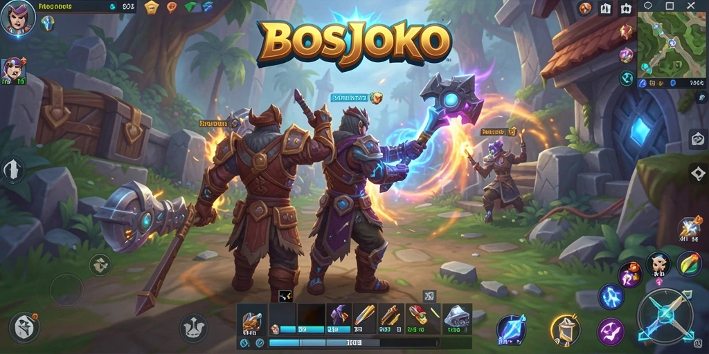 Screenshot gameplay BOSJOKO yang menunjukkan pertarungan epik dalam dunia MMORPG.