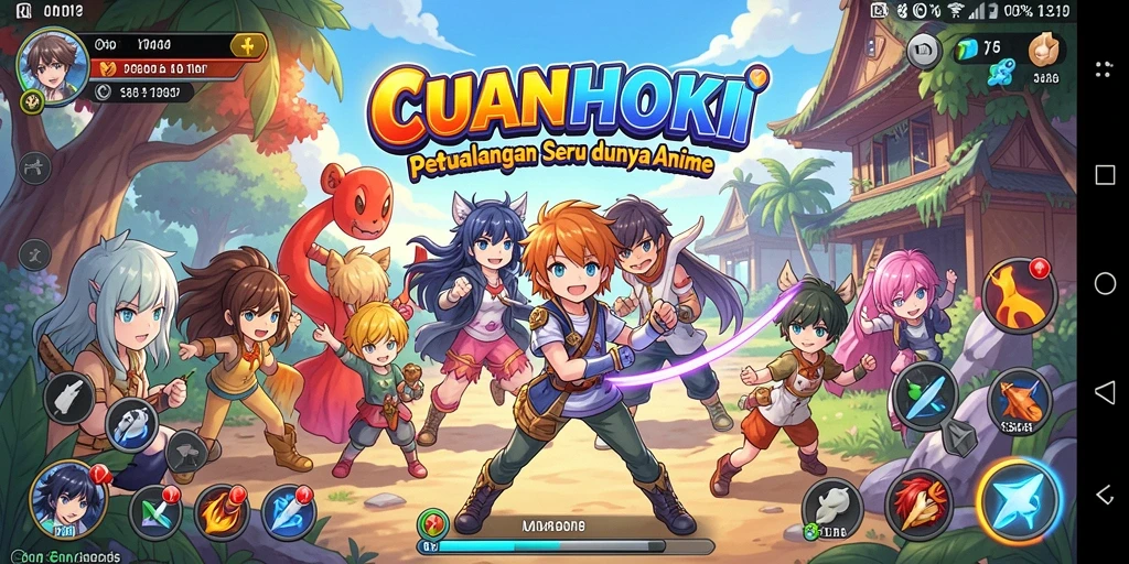 Screenshot gameplay CUANHOKI yang menampilkan pertarungan karakter anime.