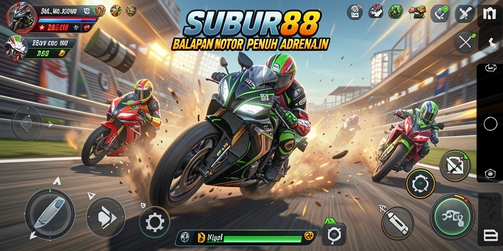 Tampilan gameplay SUBUR88 yang memukau dan penuh aksi balapan.